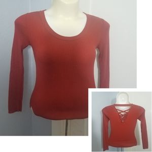 Deep Orange Long Sleeve Top with Criss Cross Back